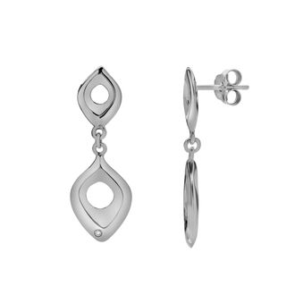 LuvMyJewelry Lunelle Sterling Silver 0.03 Ct Diamond Double Drop Earrings