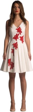 Moskada Chique Bloemen Brokaat Jurk - Maat 42 - Dames - Korte kleedjes - Wit - XL - Kleedjes