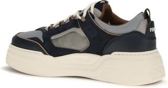 Fendi Mens Sneakers Force Calf Leather Blue-Vapour Grey-Tabac Trainers Blue/vapour Grey/tabac