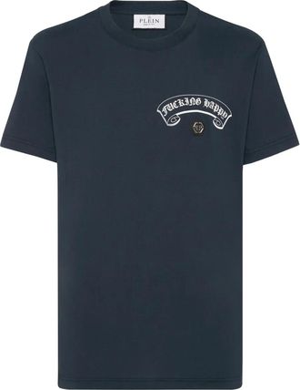 Philipp Plein T-shirt girocollo con logo sul retro - Blu