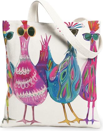 Generic Colorful Birds Canvas Tote Bag, Artistic Pattern Reusable Grocery Bags, Lightweight Washable Shoulder Strap Canvas Bags for, Multicolor, 13x15 Inch