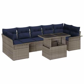 vidaXL Conjunto De Sof&aacute; De Jard&iacute;n Con Coj&iacute;n 8 Pcs Gris Rat&aacute;n Sint&eacute;tico Vidaxl