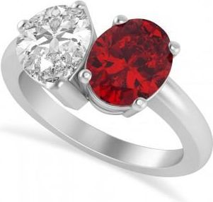 Allurez Oval/Pear Diamond & Ruby Toi et Moi Ring 14k White Gold (4.50ct)