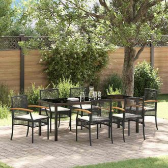 vidaXL Conjunto De Comedor De Jard&iacute;n Con Coj&iacute;n 7 Pcs Negro Rat&aacute;n Vidaxl