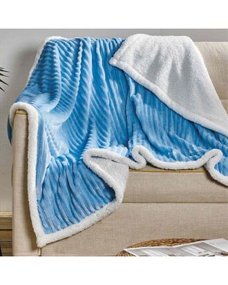 Luxury Home Textured Reversible Sherpa Plush Throw Blanket