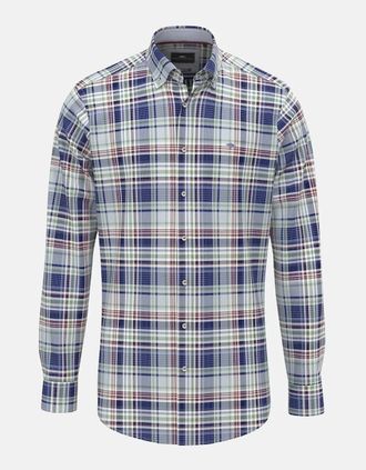 Fynch-Hatton Mens Washed Oxford Check Button Down Shirt Berry - Plaid - Size: 40/Regular