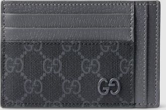 Gucci Grey Trim GG Card Case, Black, GG Canvas