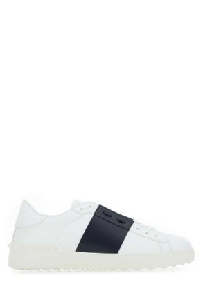 Valentino Garavani White Leather Open Sneakers With Blue Navy Band