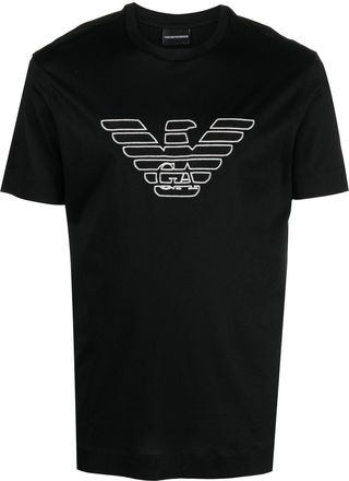 Emporio Armani logo-embroidered crewneck T-shirt - men - Cotton/Lyocell/Polyester - S - Black
