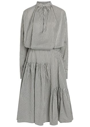 Dries Van Noten Denvo Striped Cotton-blend Poplin Midi Dress - Black - 38 (UK10 / S)