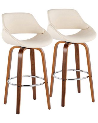 LumiSource Set Of 2 Fabrico 30In Mid-Century Modern Fixed-Height Swivel Bar Stools With Footrest