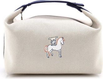 Herm&egrave;s Grey Toile Bride-A-Brac Cabriole Travel Case Gm (Authentic Pre-Loved)