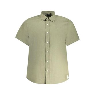 North Sails Short Sleeve Shirts, male, Green, M, Green Linen Shirt with Italian Collar