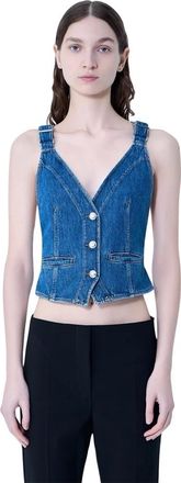 Sportmax Denim Vest met Knopen - Dames - Tops zonder mouwen - Blauw - S - Denim - Tops