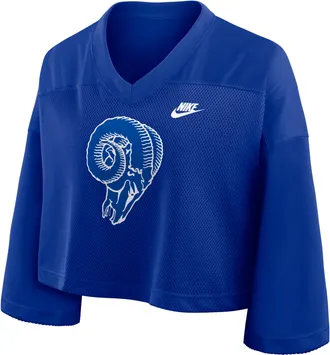 Nike Los Angeles Rams Rewind Fashion Nike Womens Dri-FIT NFL Cropped Jersey in Blue | 03O34DA9TV-7ZM