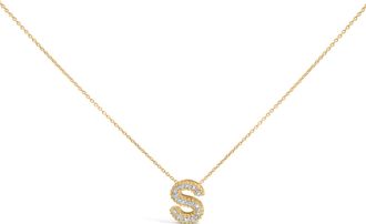 House of Brilliance Yellow Gold Vermeil.925 Sterling Silver Diamond Accent A-Z Initial Bubble Pendant Necklace