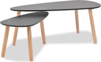 vidaXL Set De Mesas De Centro 2 Unidades Madera Maciza De Pino Negro Vidaxl