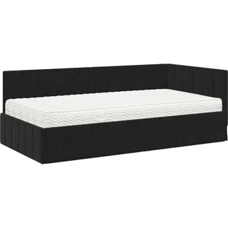 vidaXL Corner Bed Frame with Mattress Black 100 x 200 cm Velvet vidaXL