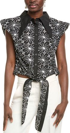 Gracia Eyelet Embroidered Tie-Front Top