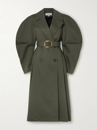 Loewe Trench Doppiopetto In Gabardine Di Cotone Con Cintura - Verde