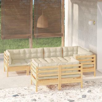 vidaXL Muebles De Jard&iacute;n 7 Pzas Y Cojines Madera Maciza De Pino Crema Vidaxl