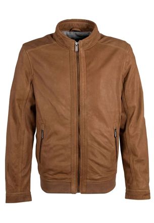 Mauritius Mens Zip Up Leather Jacket In Whiskey