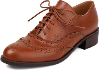 Generic Womens Lace-Up Oxfords Brogue Wingtip Perforated Round Toe Dress Shoes Low Chunky Heel Cushioned Insole Comfortable Classic Vintage Inspired Style,Bro