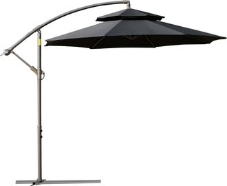 OUTSUNNY 2.7m Cantilever Banana Parasol Outdoor Sun Shade w/ Crank - Black | TJ Hughes