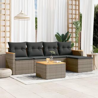 vidaXL Set De Muebles De Jard&iacute;n 6 Pzas Y Cojines Rat&aacute;n Sint&eacute;tico Gris Vidaxl