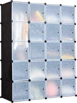 Costway Costway Estanter&iacute;a Modular Con Puerta, Organizador En Cubos, Armario Modular De 20 Cubos, Armario De Cubos De Pl&aacute;stico, Ganchos, Para Ropa Zapatos Jug