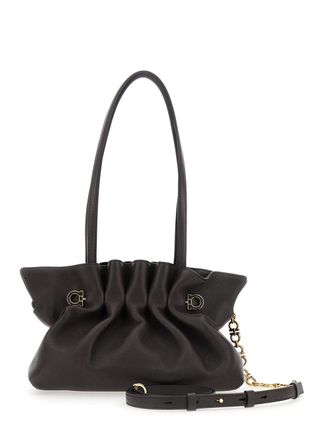 Ferragamo Womens Shoulder Bag Soft Brown Leather Lamb
