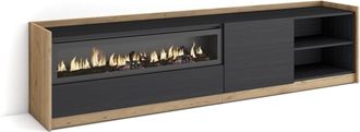 Skraut Home Skraut Home - Mueble Tv, Televisi&oacute;n, 207x37x50cm, Para Tv Hasta 80, Chimenea El&eacute;ctrica, Negro Y Roble