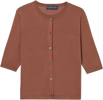 Brooks Brothers Zijdenmix Cardigan - Dames - Vesten - Bruin - XL - Katoen - Truien & Vesten