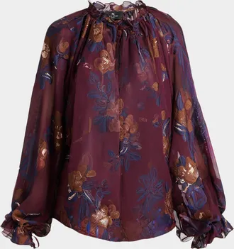 Etro Voluminous Floral Chiffon Blouse