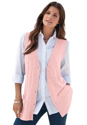 Roaman's Plus Size Drop Needle Vest Lightweight Sweater Knit in Soft Blush at Nordstrom, Size Small
