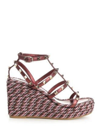 Valentino Garavani Metallic Calfskin Wedge Sandali Violet-Donna