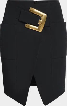 Balmain Belted Grain De Poudre Mini Wrap Skirt