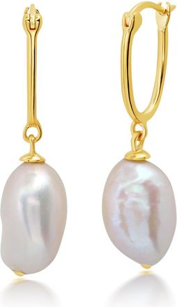 MAX + STONE 18K Yellow Gold Over Sterling Silver Vermeil Freshwater Cultured Pearl Hoops (11x14MM)