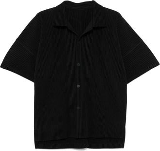 Issey Miyake Geplooide polyester overhemd met korte mouwen - Heren - Korte mouwen Overhemden - Zwart - L - Polyester - Overhemden