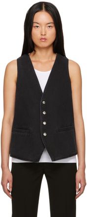 Ann Demeulemeester Black V-Neck Denim Vest