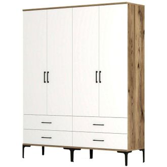 Dmora Gran Armario Dfurlott, Muebles De Dormitorio, Vestidor, Armario De Ropa, 160x201h48 Cm, Nogal Y Blanco - Dmora