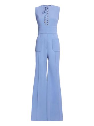 Elie Saab lace-up round-neck jumpsuit - Blu