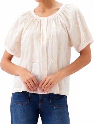 Karen Kane Short Sleeve Embroidered Peasant Top In Natural
