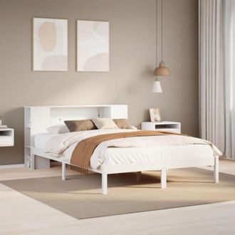 vidaXL Cama Con Estanter&iacute;a Sin Colch&oacute;n Madera Maciza Blanca 150x200 Cm Vidaxl