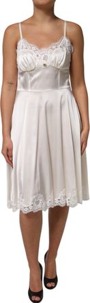 Dolce & Gabbana Womens Lace Trim Midi Dress - White Silk - Size EU 42 (Womens)