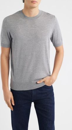 BOSS Umauro Short Sleeve Wool Crewneck Sweater in Silver at Nordstrom, Size Xx-Large
