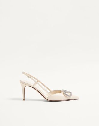 Valentino Garavani D&eacute;collet&eacute; Slingback VLogo Signature In Vitello 80Mm Donna LIGHT IVORY/CRYSTAL 35.5