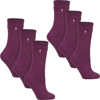 Heat Holders Womens 6 Pairs Ladies Original Thick Winter Thermal Socks - Pink - Size UK 4-8
