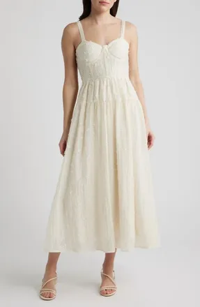 ZOE AND CLAIRE Floral Appliqu&eacute; Midi Dress in Cream at Nordstrom, Size X-Large