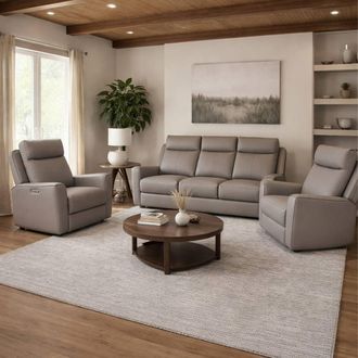 Aspire Home Accents Rivington Real Leather Power Recliner 3+1+1 Sofa Set with USB Charging in Grey